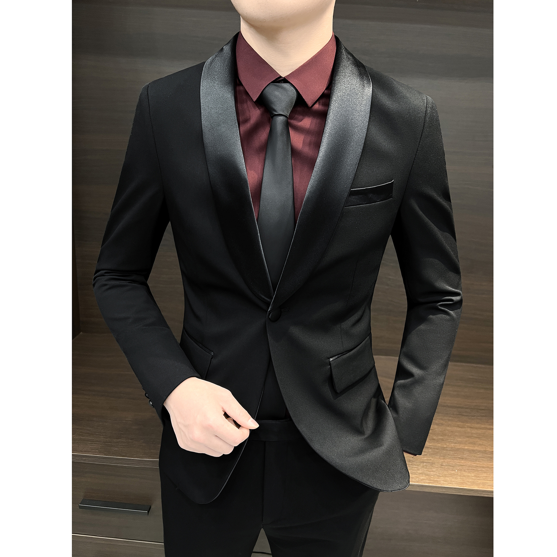 青果领小西装外套男款爆款2023新款高级感塔士多礼服男士休闲西服