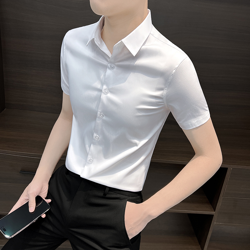 纯色白衬衫男款短袖正装2023新款时尚夏季薄款上班族职业男士衬衣