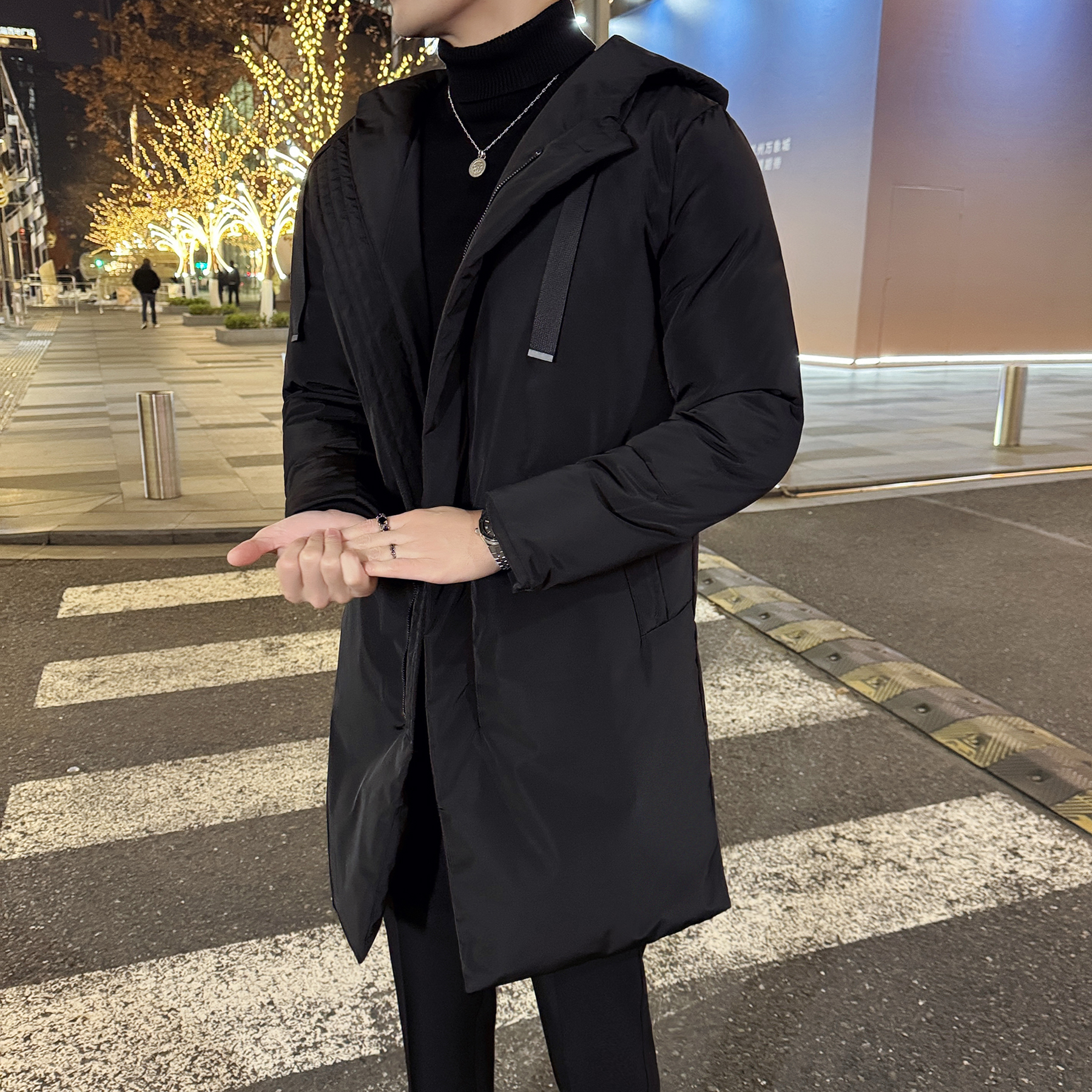 男士中长款羽绒服最新款2023爆款冬季轻薄羽绒衣连帽派克服男外套