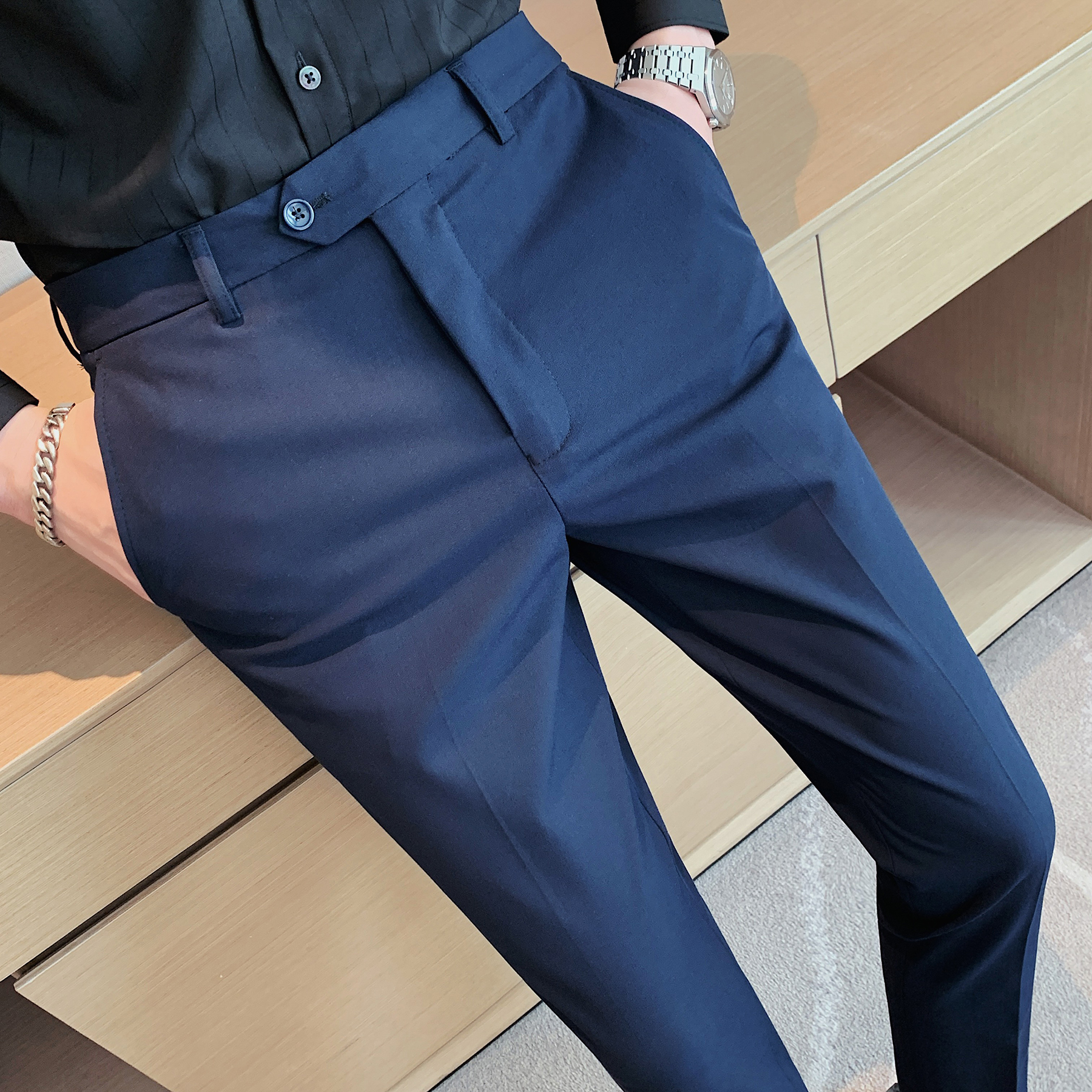 九分休闲西裤男款爆款2023新款男士上档次裤子修身小脚垂感西装裤
