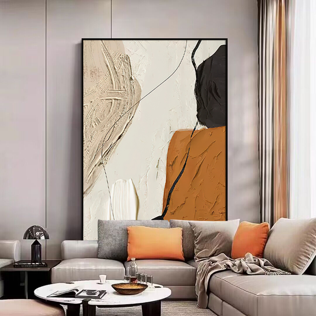 【橘势大好】油画客厅装饰画落地画简约玄关挂画抽象立体肌理壁画