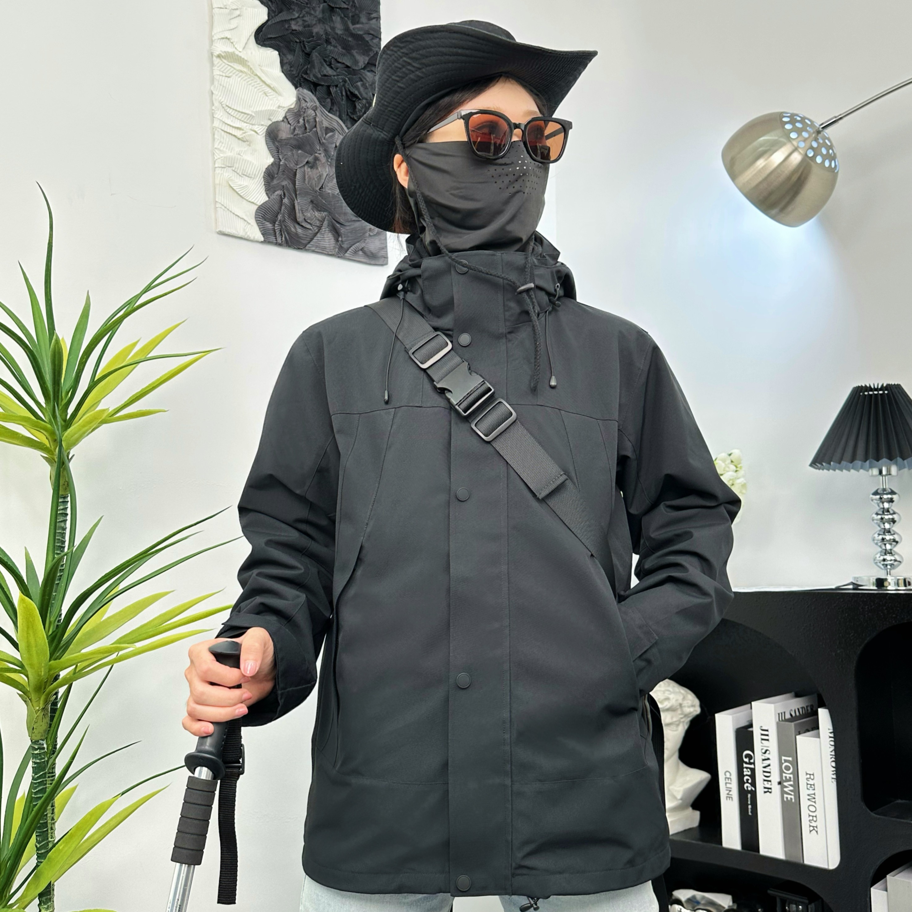 男女同款两件套户外休闲运动服外套防风春秋登山拼色连帽风衣女款