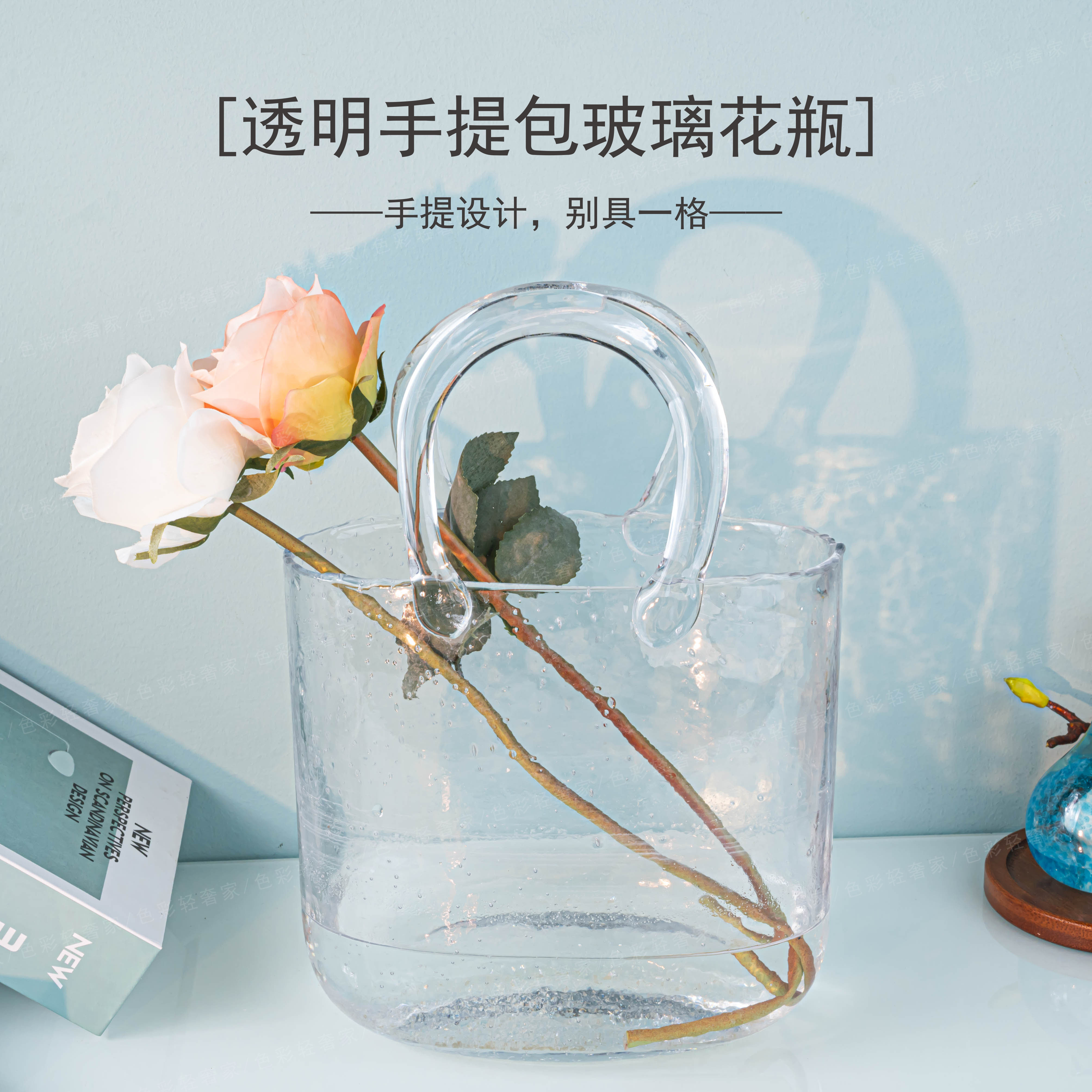 [色彩]透明手提包水培器皿鲜花专用花瓶水培水养网红玻璃瓶B060