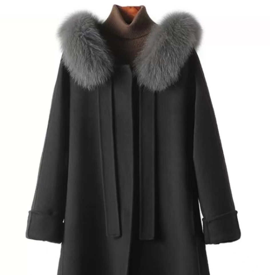 宠粉福利 【小魔女】 新中式  复古系带狐狸毛领双面羊毛大衣斗篷款