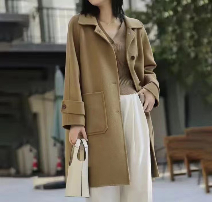【丸丸子轻奢 】双面羊毛大衣【皮标款】简单中长款显瘦女外套百搭