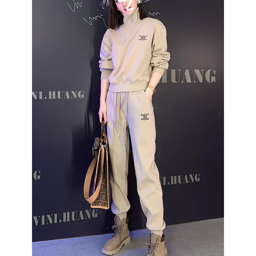 线下729！轻奢别致！挺括有型~立领半拉链休闲女式套装 L71330