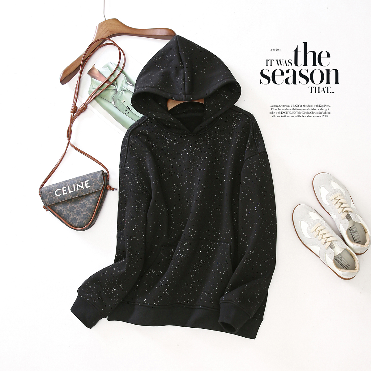 线下419！星空定制面料！连帽大口袋~宽松百搭加绒男女款卫衣L72582