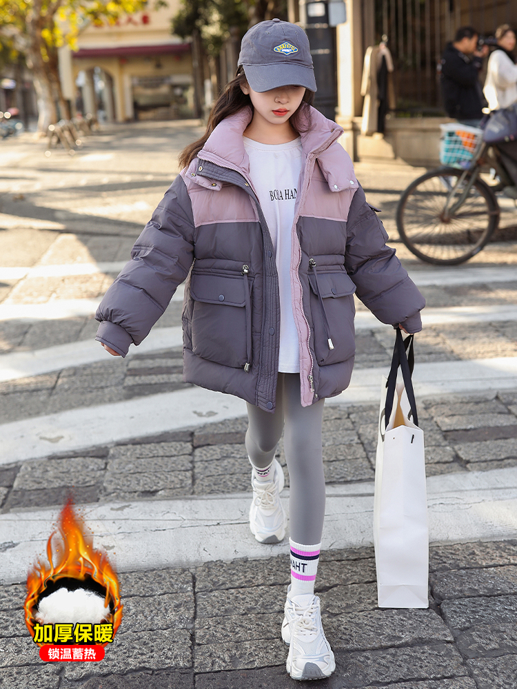 女童棉服冬季2023新款中大童6-12岁15岁洋气潮款加厚收腰棉衣外套