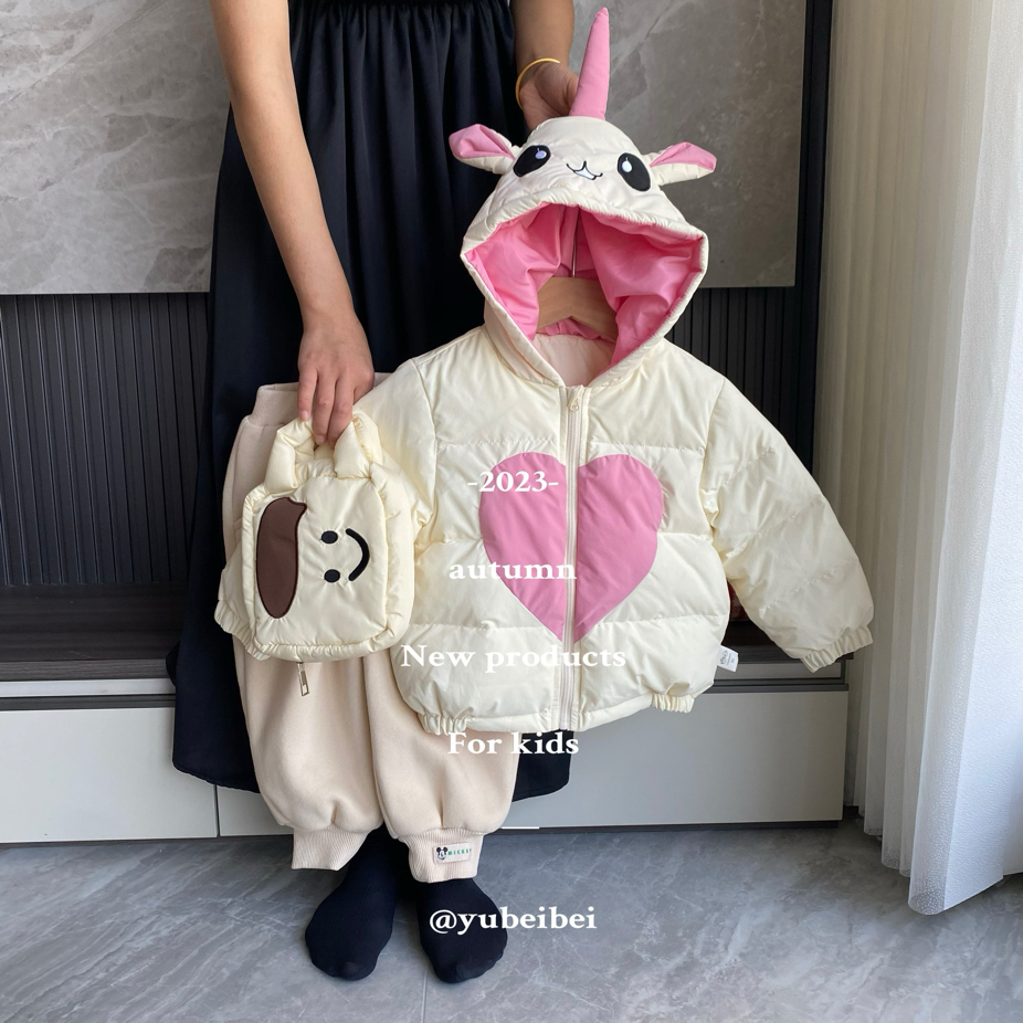 234-YBB-8132白色  2023年冬季新款纯色厚款带帽羽绒服童装