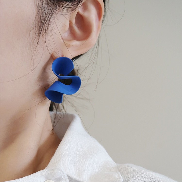 铜合金耳饰 现代艺术小众几何耳钉耳环气质个性蓝色时尚百搭夸张