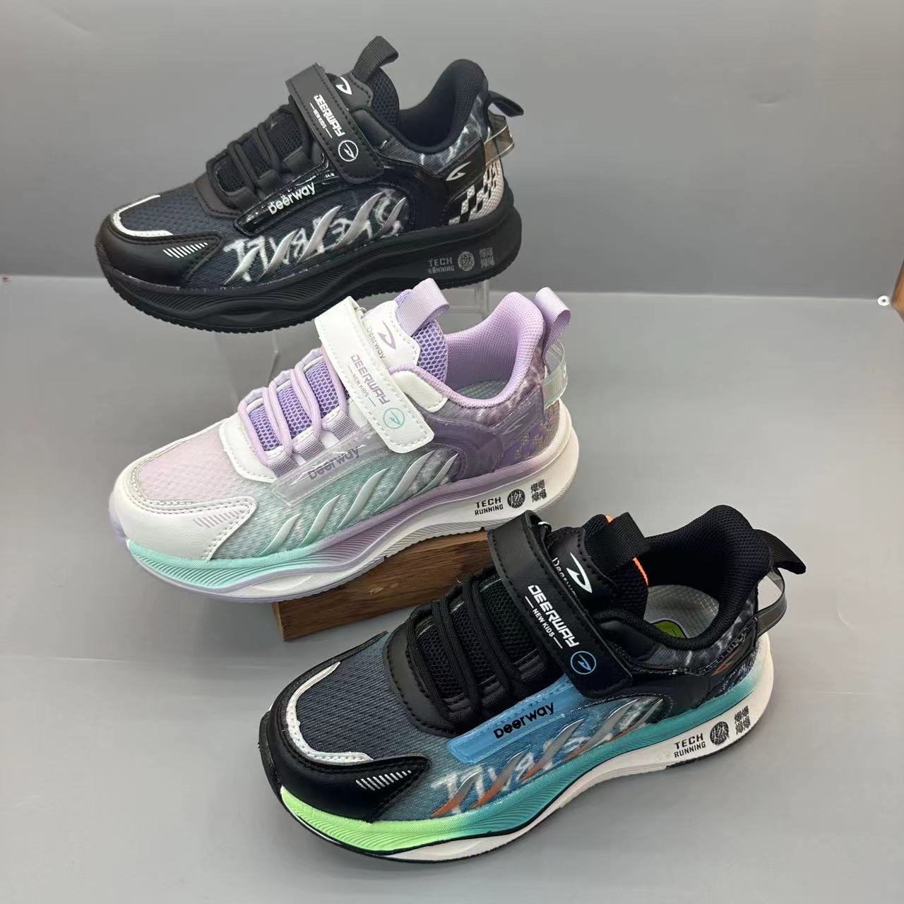 38587皮加双网魔术贴运动儿童皮面休闲时尚运动老爹防滑童鞋27-37