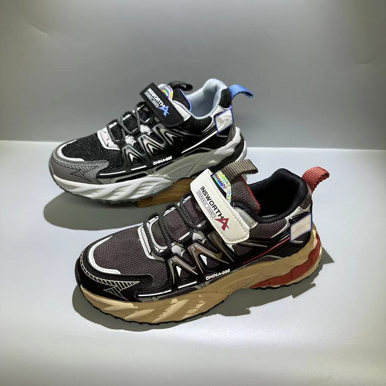 儿童新品6606双网面魔术贴休闲时尚百搭贴片底运动老爹鞋37-41
