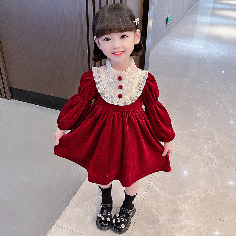 女童洛丽塔连衣裙秋冬款2023新款洋气时髦宝宝公主裙小童礼服裙子