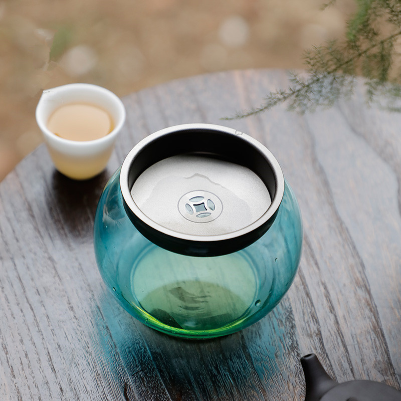日式耐热玻璃建水小茶洗带盖茶渣缸小号水孟茶道配件