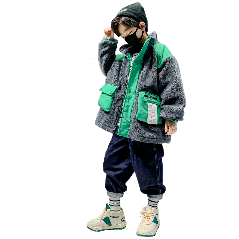 男童羊羔绒毛外套秋冬装2022新款儿童大童男孩衣服冬季加绒加厚潮