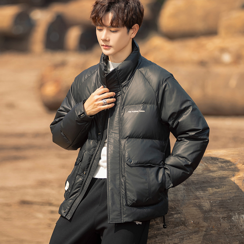 爆款立领男士羽绒服冬季2023新款爆款正品防寒保暖冬装PU皮面包服