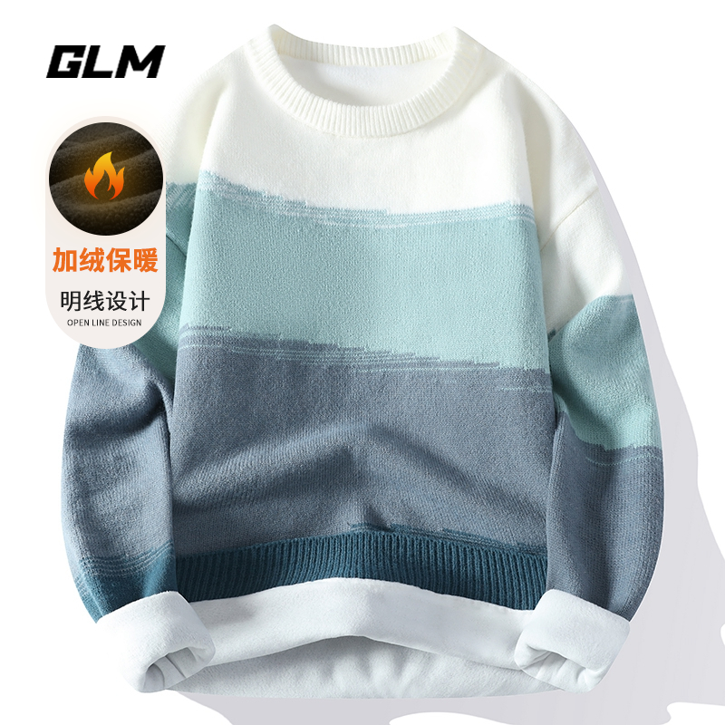 森馬集团GLM秋冬季龙年新款加绒加厚潮流保暖宽松套头圆领毛衣 男