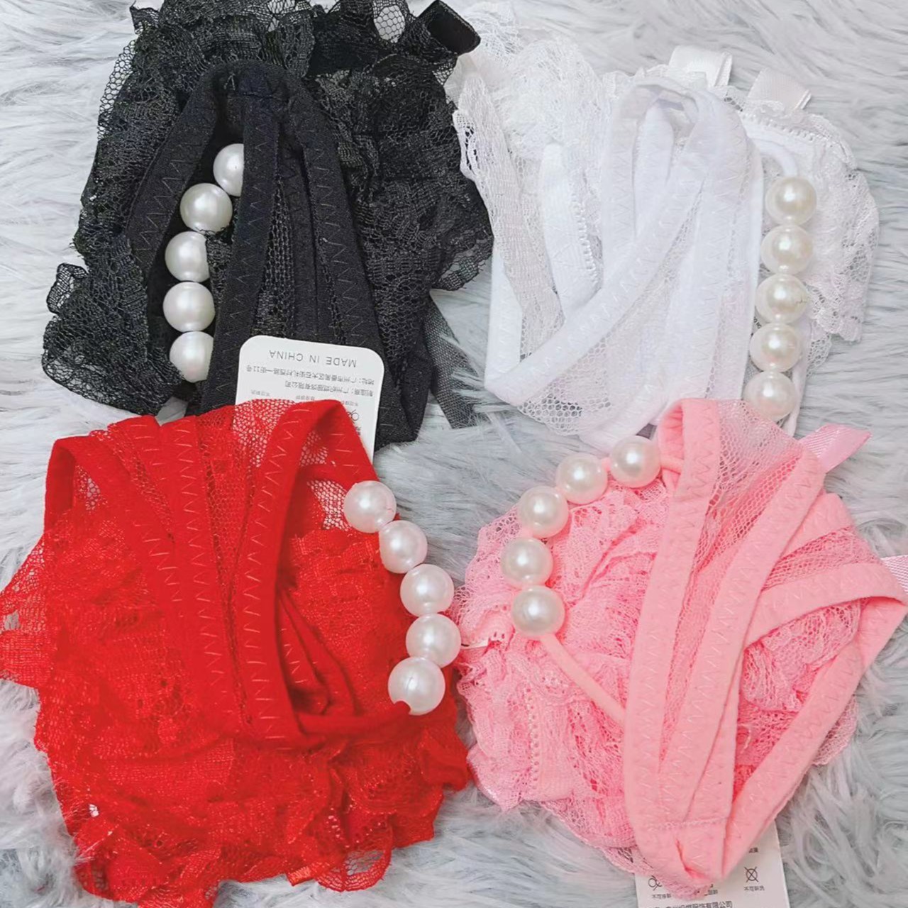 女士蕾丝日系一字镂空性感纯欲小裤珍珠三角裤风法式内裤