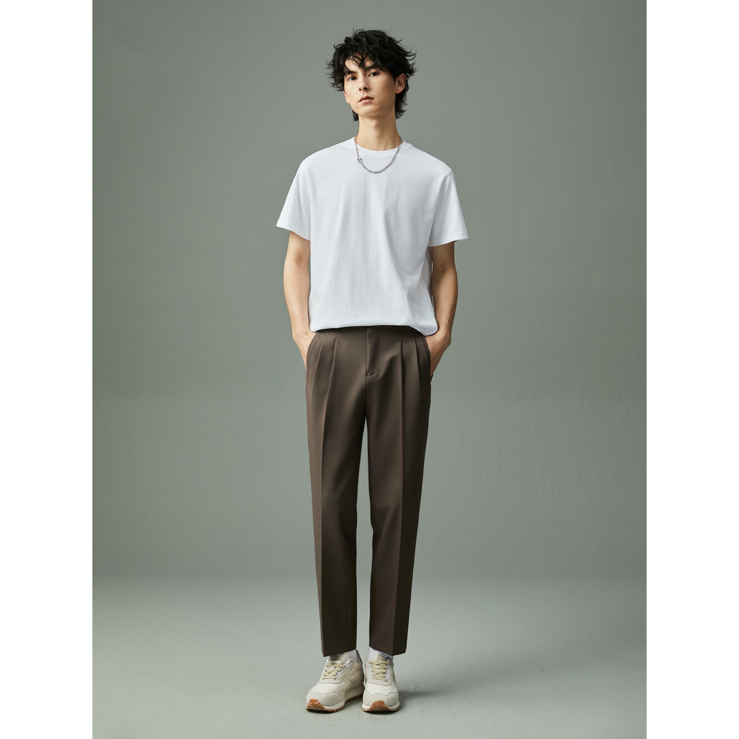 双褶休闲裤男士西裤垂坠感直筒春秋季小西装裤修身宽松长裤子男