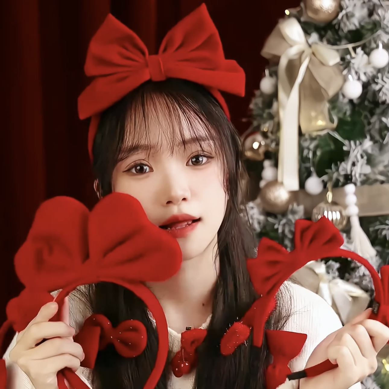 【游乐园系列】红色发箍网红少女蝴蝶结发箍韩版可爱新年