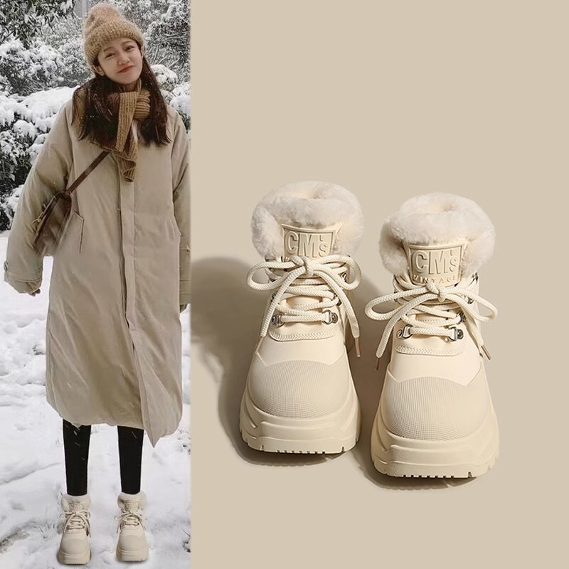 回力瑞厚底雪地靴女2023年新款冬季加绒保暖马丁靴小个子短靴棉鞋