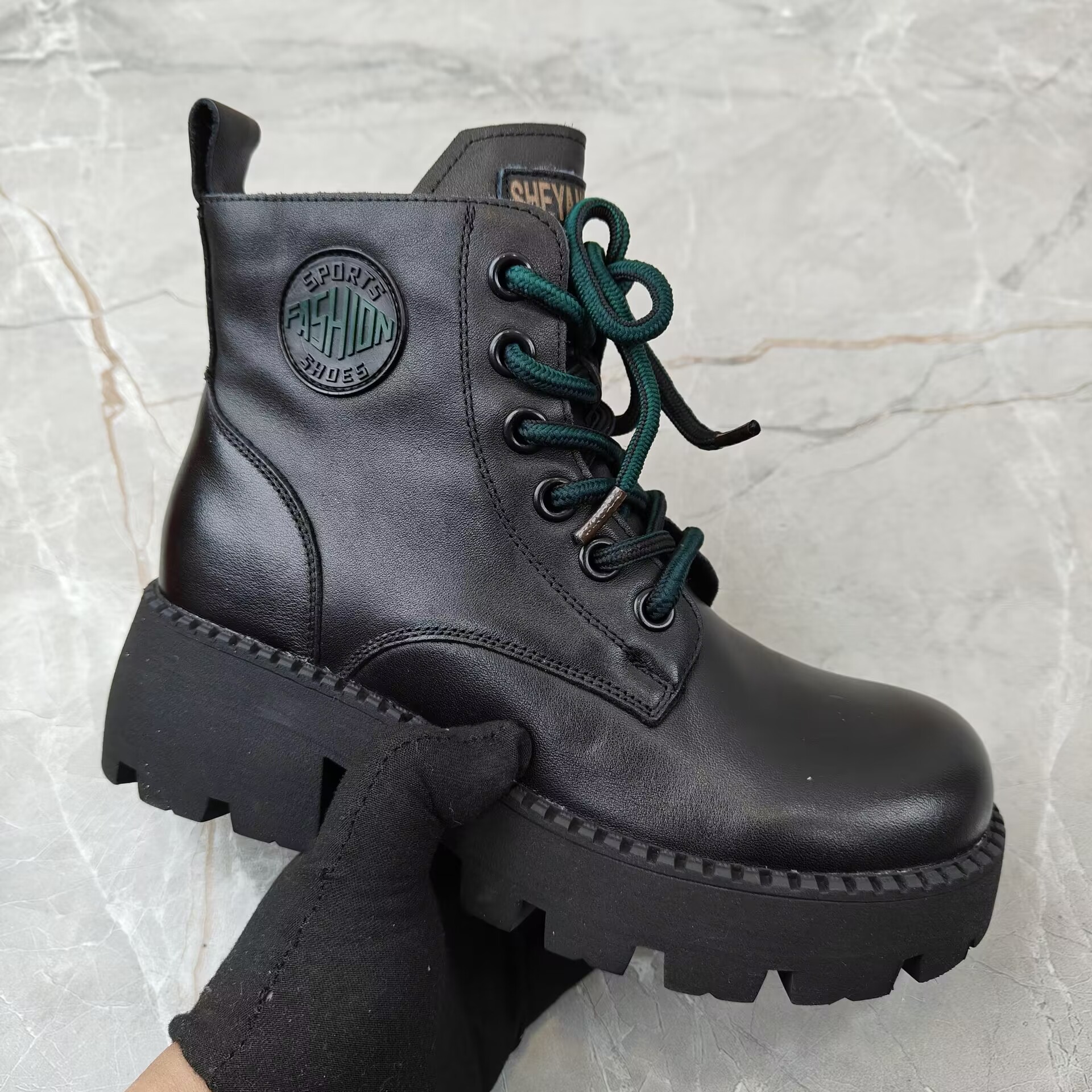 圆头侧拉链系带短靴女0111-01