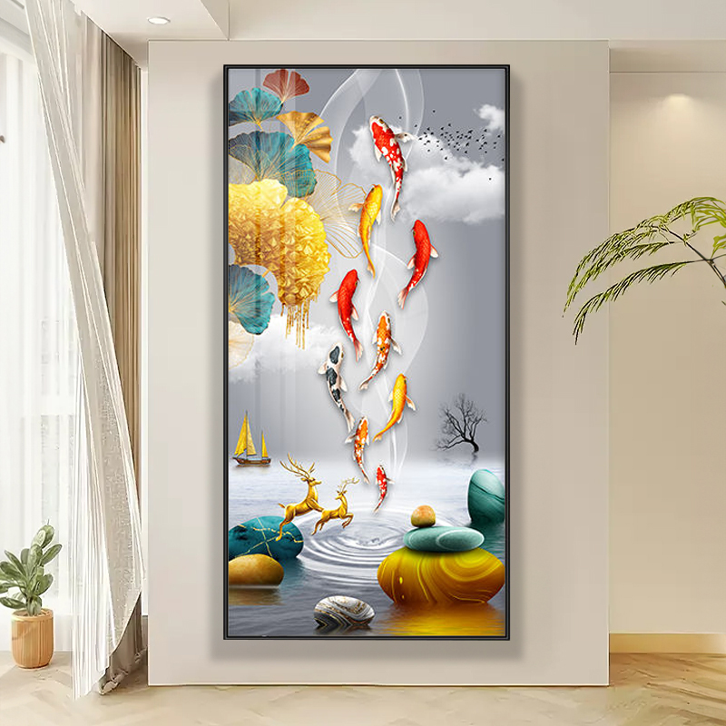 客厅走廊新中式玄关挂画高档小清新轻奢现代简约高级奶油风玄关画