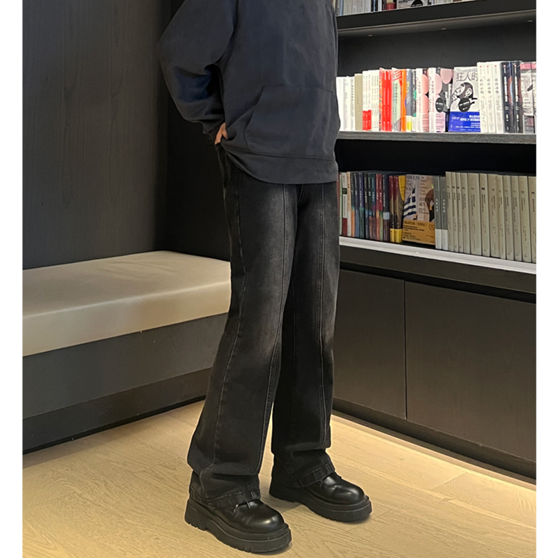 复古微喇潮流牛仔裤百搭黑灰色矮个子修身显高显瘦美式牛仔裤ins