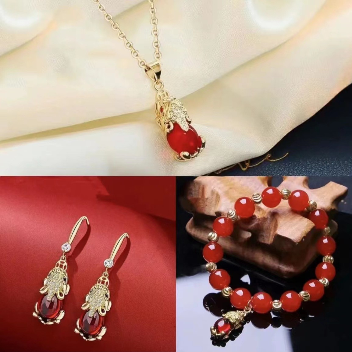 貔貅三件套 手链单圈时尚女士貔貅耳钉轻奢项链