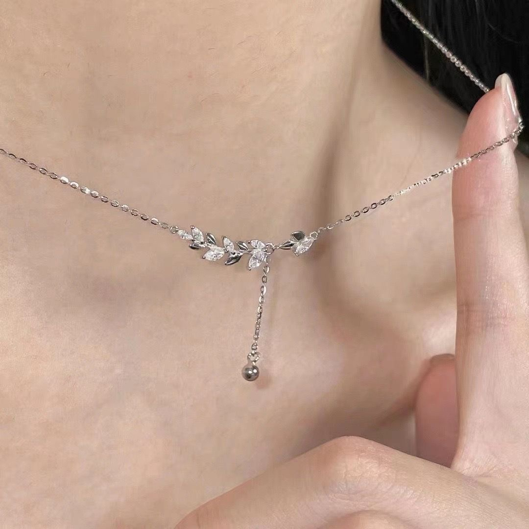 穗穗平安项链麦穗超闪亮项链夏季甜美小众穗穗平安树叶流苏锁骨链