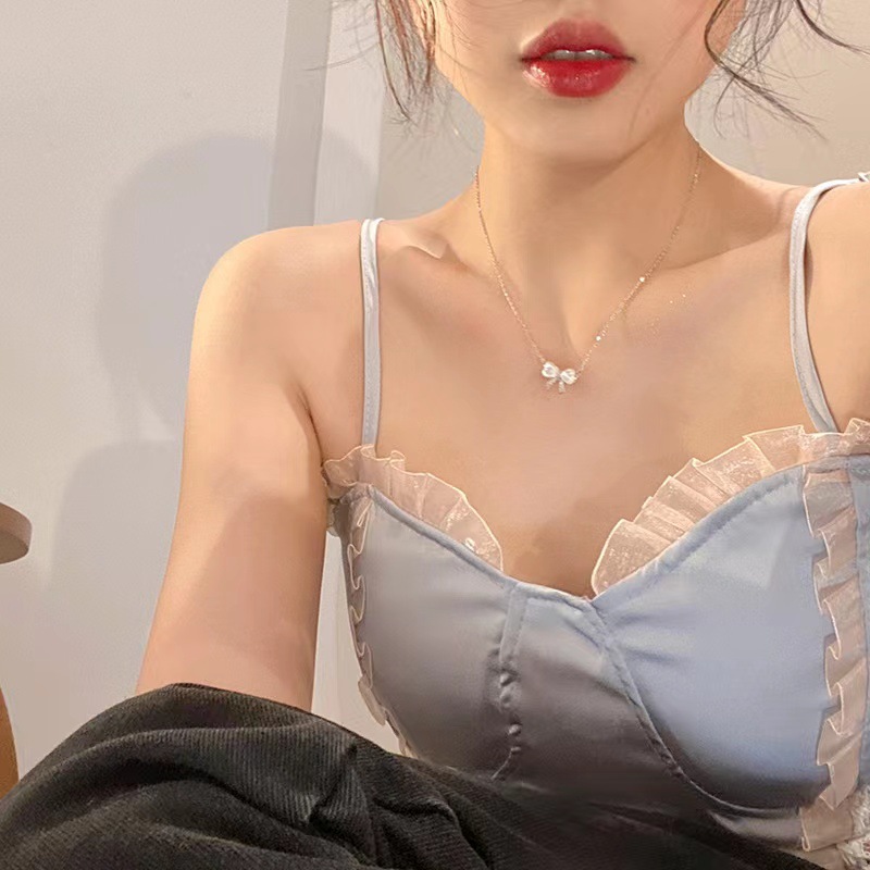 夏季甜美蝴蝶结ins项链女轻奢小众设计感高级锁骨链2023新款颈链