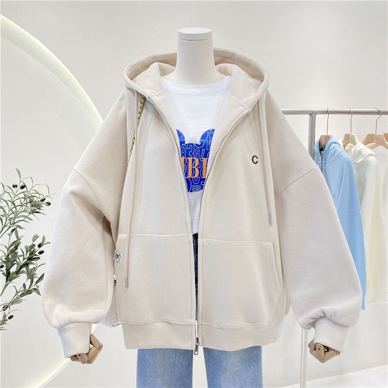 女童外套春秋2023新款韩版洋气时髦秋装儿童开衫连帽女孩卫衣加绒