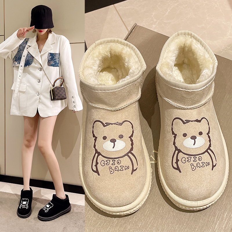 【精选】加厚雪地靴女鞋时尚厚底百搭秋冬加绒短靴