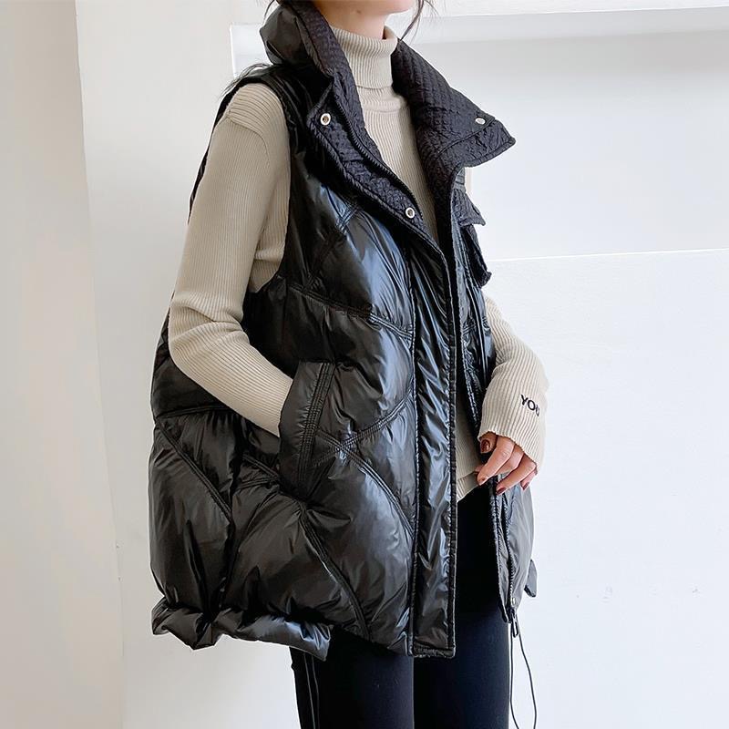 秋冬新款棉马甲女士百搭韩版宽松亮面免洗马夹背心外套潮流休闲