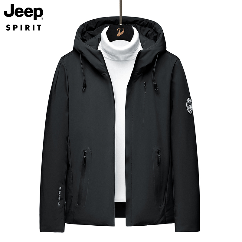 JEEP吉普冬季新款中青年男士短款羽绒服时尚休闲连帽保暖防寒外套