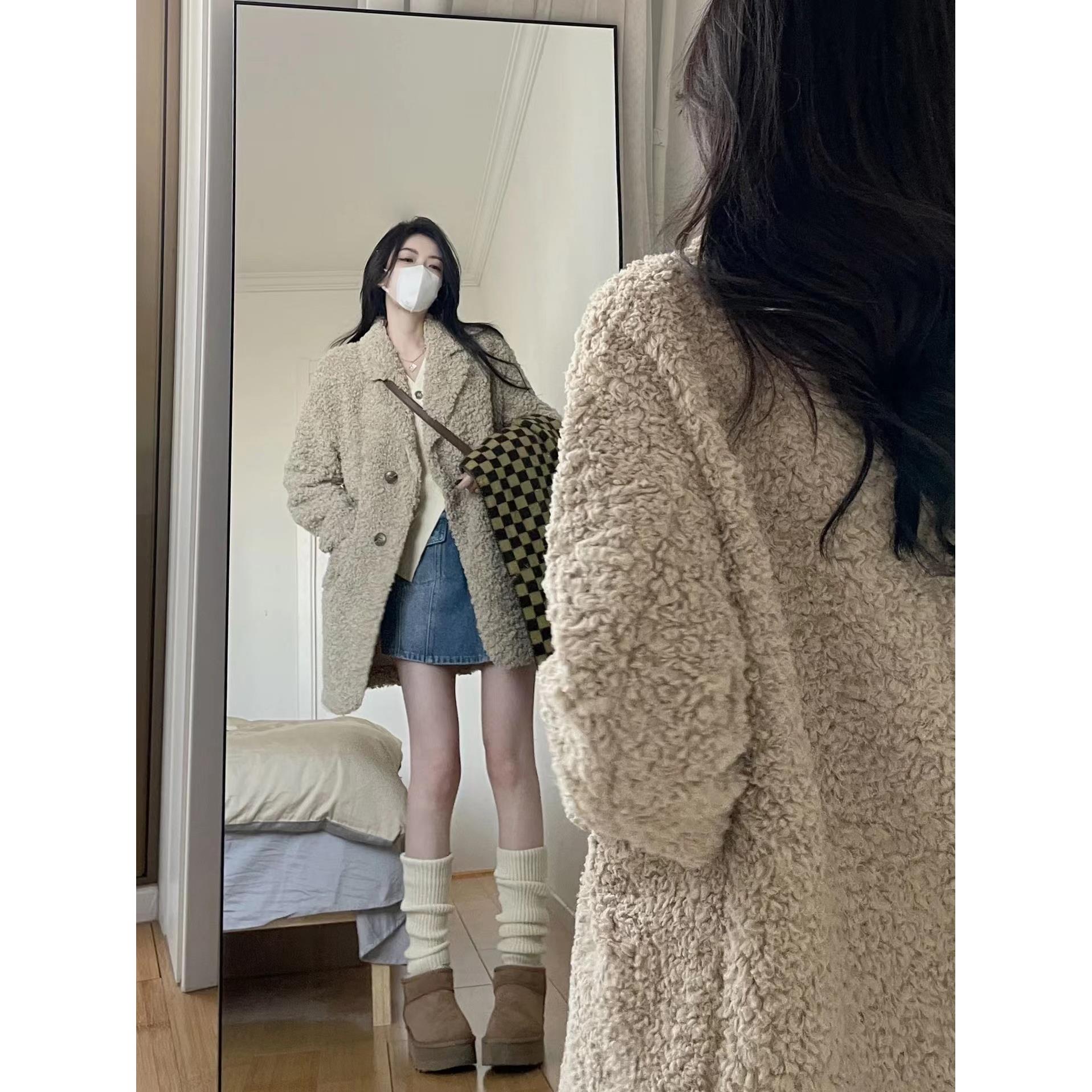 2023秋冬新款皮毛一体外套女大衣中长款秋冬厚外套