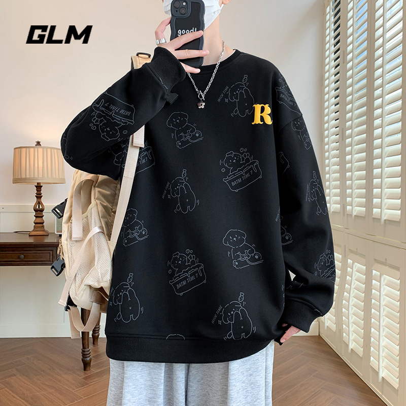 森馬集团GLM早秋新款男士圆领卫衣长袖T恤港风宽松套头衣服男外套