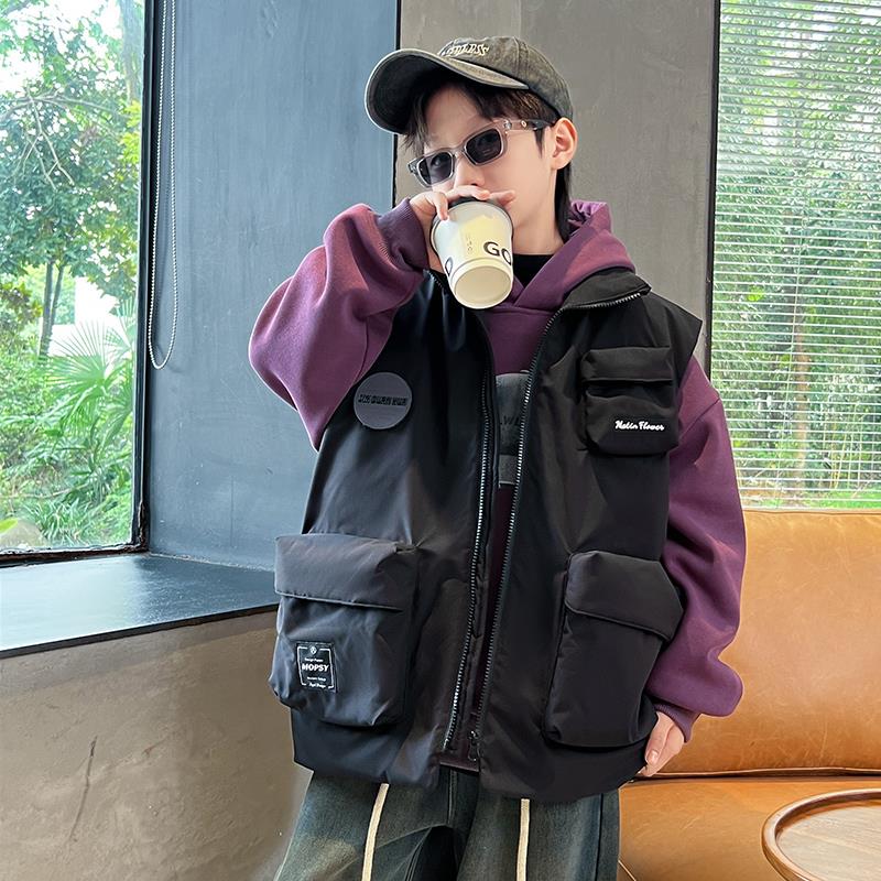 儿童装男童冬季羽绒马甲2023新款大童冬季男孩加厚外穿外套秋冬款