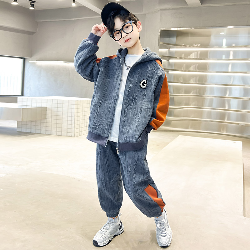 男童秋装套装连帽运动服2023新款儿童拼接两件套春秋款大童炸街潮