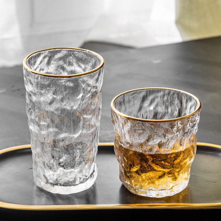 【2只装】冰川杯玻璃杯透明磨砂玻璃水杯ins风酒杯水波纹玻璃杯杯子