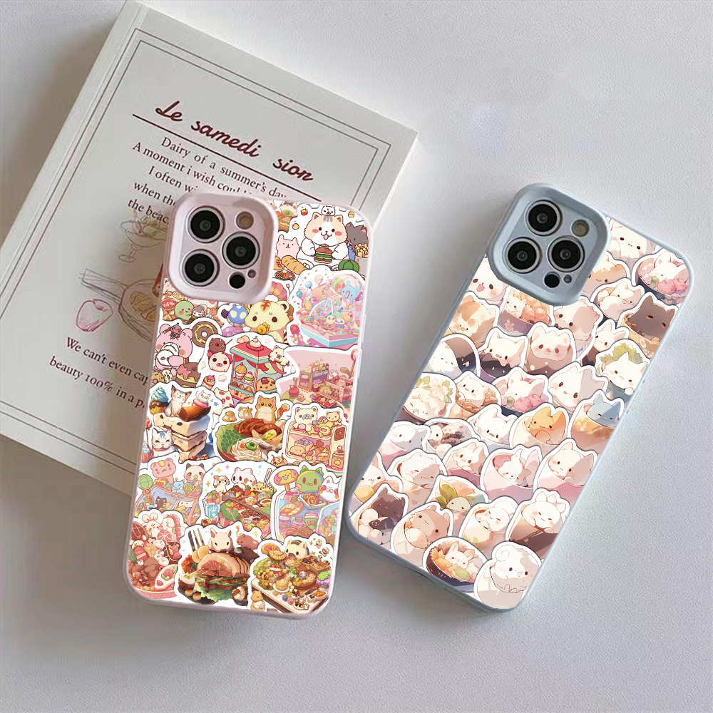 动物美食饭团小贴纸手机壳滴胶通铺防水贴画笔记本手账行李箱创意