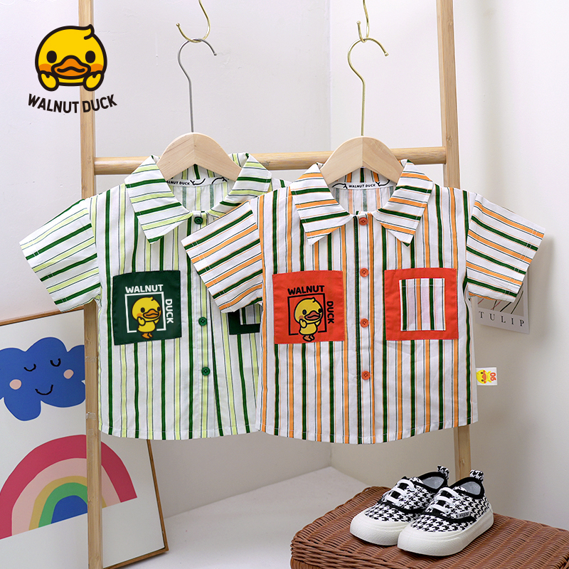 WALNUTDUCK2023夏季新款儿童竖条双口袋洋气休闲衬衫百搭款5306-1