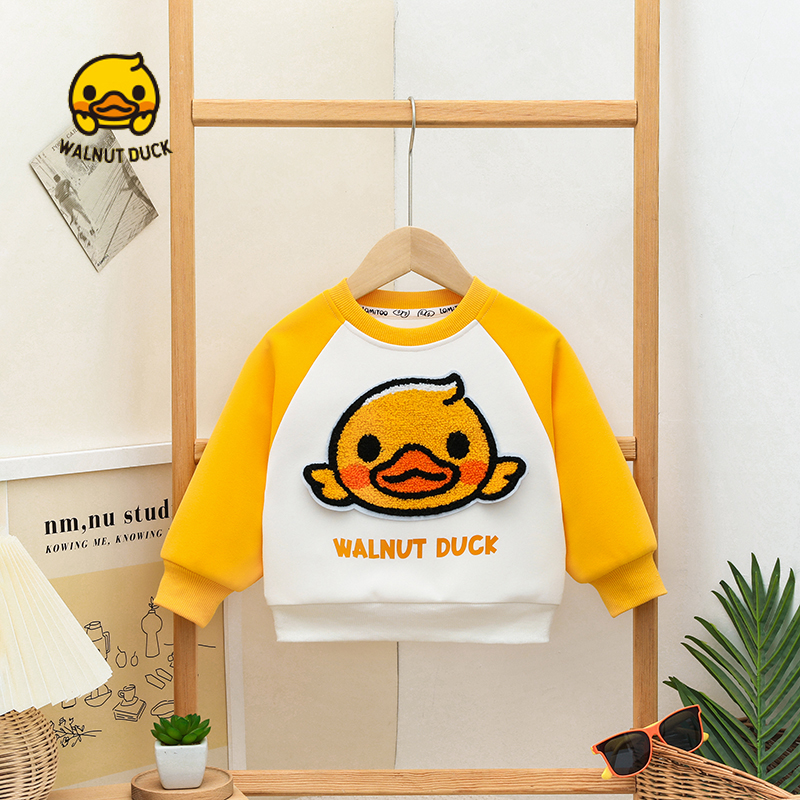 WALNUTDUCK2024春季新款洋气休闲 毛巾绣鸭圆领卡通卫衣5298