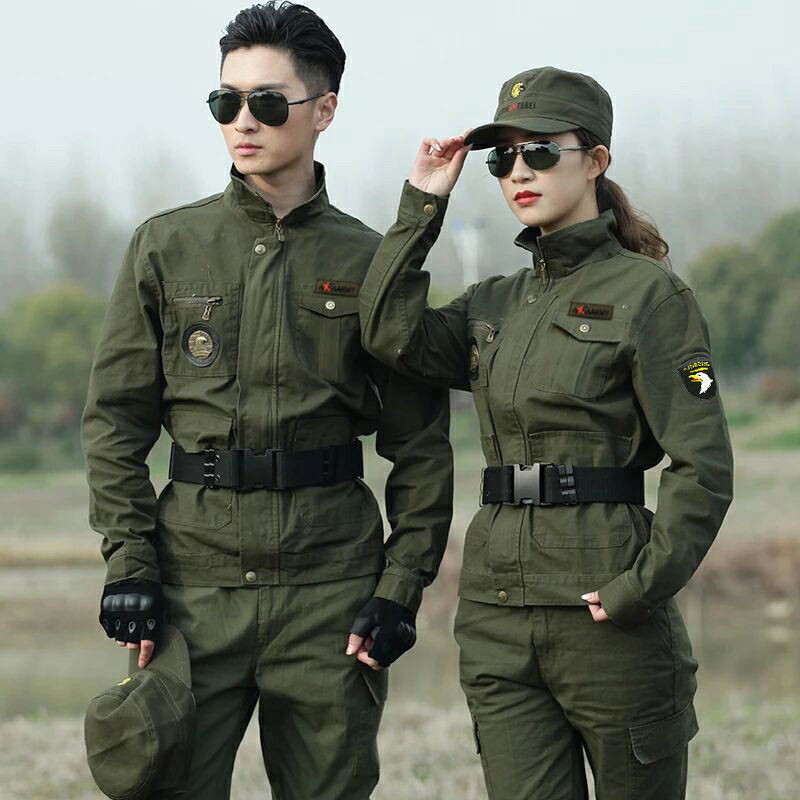 春秋工作服套装男女耐磨军装长袖单裤可选军绿色迷彩服套装劳保服