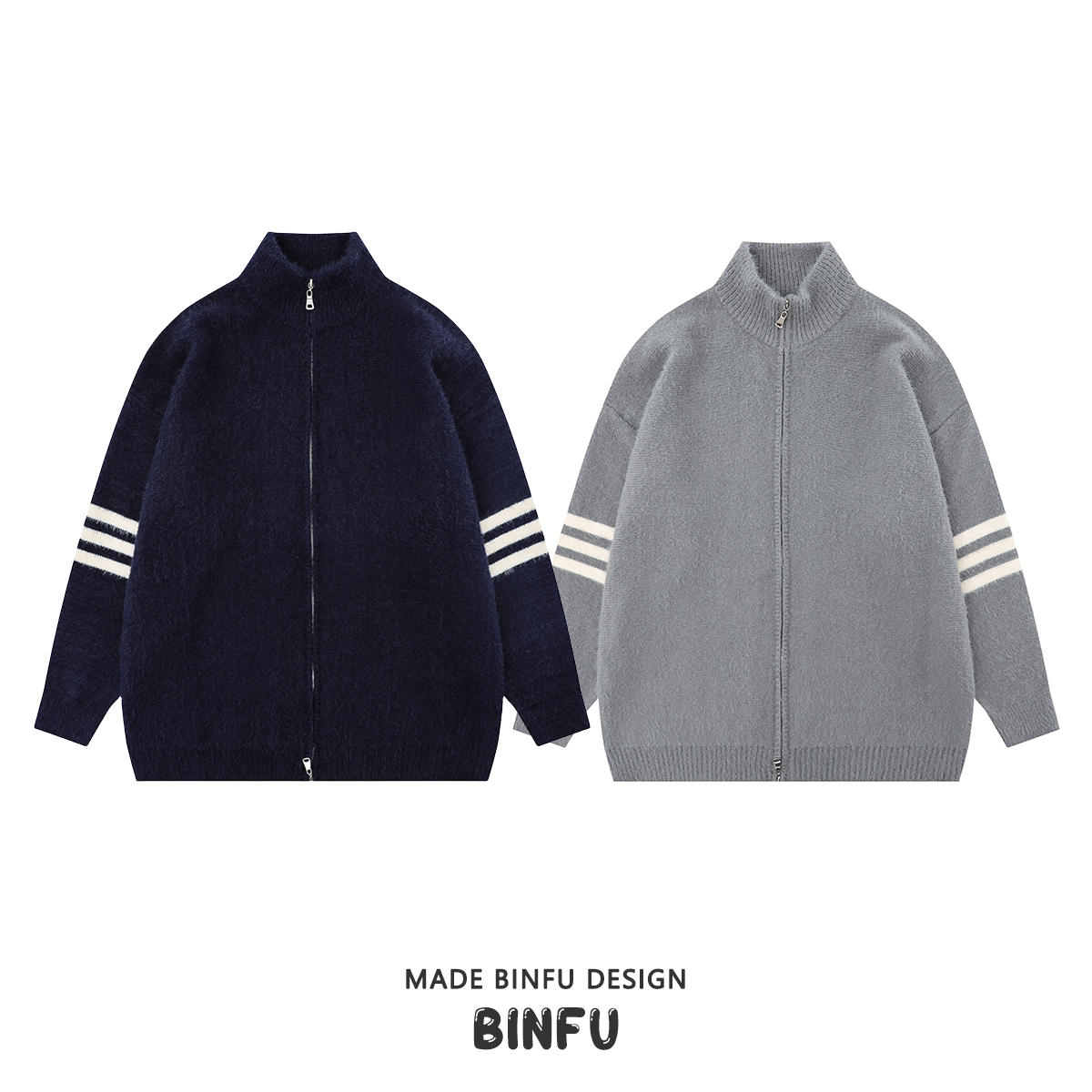 BINFU 秋季新款男女情侣装复古ins风 百搭简约休闲毛衣开衫外套
