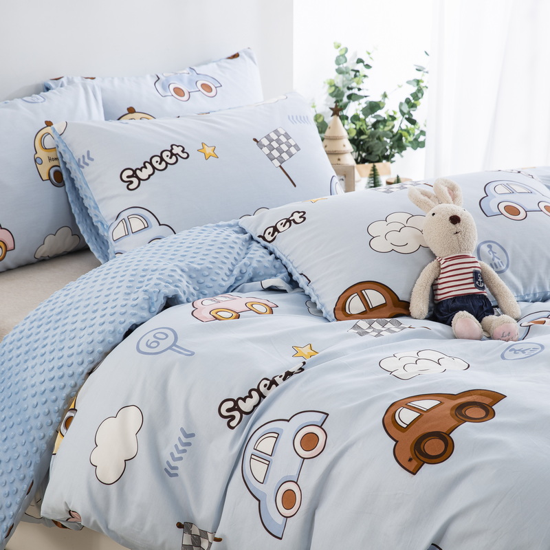 秋冬新款100棉柔软保暖豆豆绒被套床上用品加厚AB版可爱被套儿童