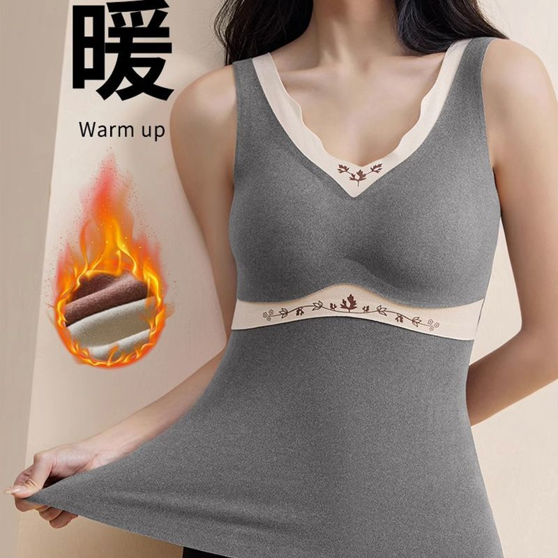 德绒AB双层双面磨毛大码保暖背心修身显瘦无袖打底衫加绒速暖上衣