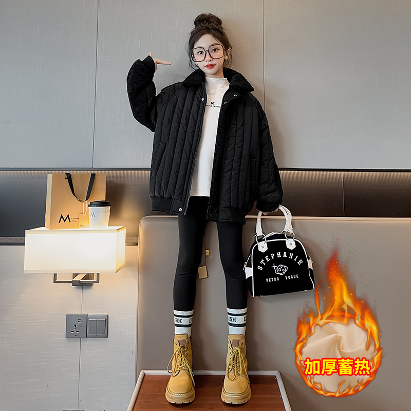 女童夹棉外套秋冬2023新款冬季儿童洋气加厚棉服中大童时髦棉衣潮