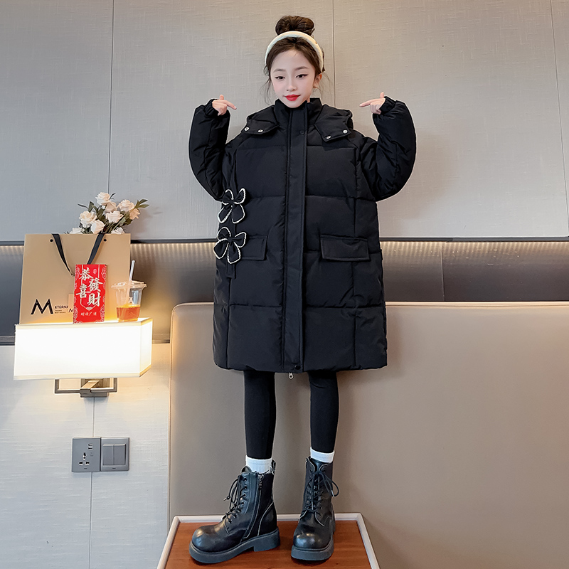 女童冬季长款棉服6-12岁15岁2023新款中大童韩版洋气儿童加厚棉衣
