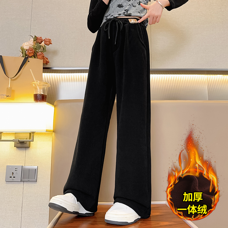 女童冬季裤子2023新款直筒休闲裤中大儿童8-15秋冬加绒宽松阔腿裤